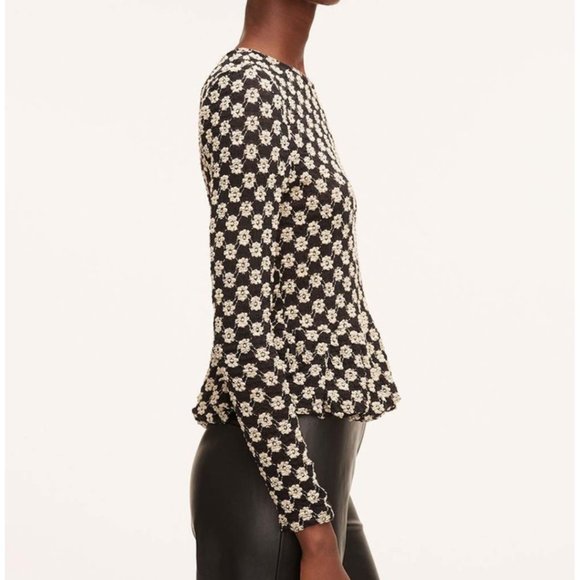 Rebecca Taylor | Black & Cream Floral Lace-Detail Peplum Top - Picture 4 of 6